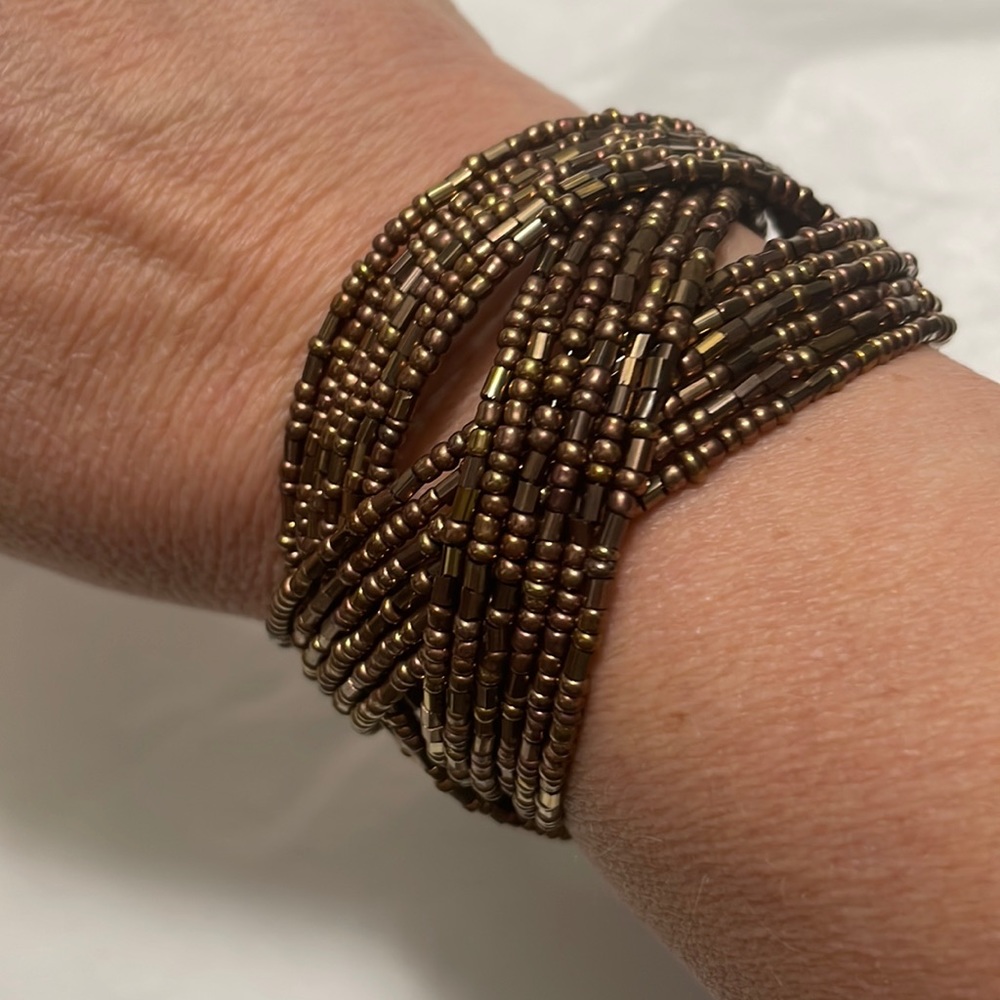 Bronze color beaded cuff bracelet